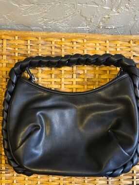 NWT Black Braided-Handle Hobo Shoulder Bag